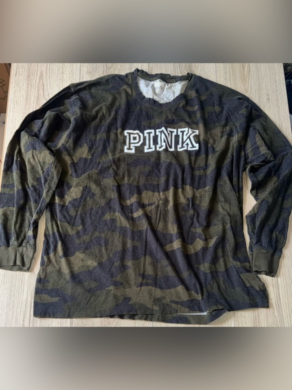 Victoria’s Secret pink green black camo long sleeve shirt top